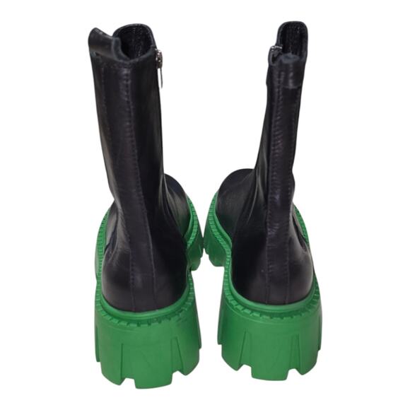 Steve Madden Charges Black Green Sole Leather Zip Up Chunky Boots‎ size 7 New - Picture 7 of 14